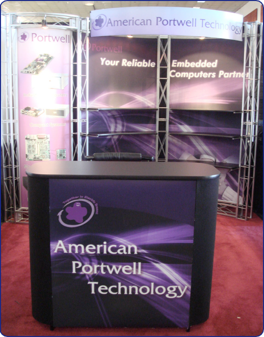 American Portwell sent this after their first rental with us with a note saying how much they loved the booth and looked forward to renting from us again. Since they ended up loading up the shelves with product, the larger graphics looked great but were unnecessary.
