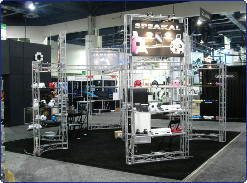 Speakal has lots of product and they wanted an open feel. Loading up the Franciscan with shelves helped them display all their products at the 2011 CES show.