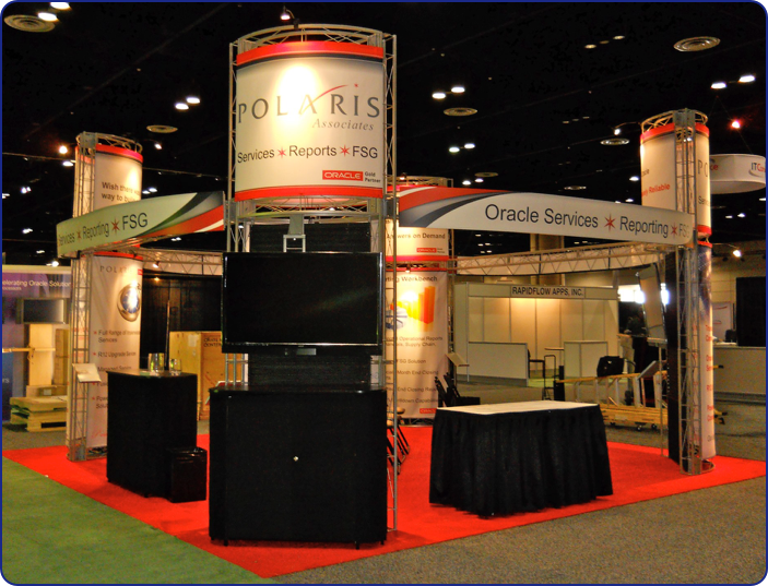 Polaris Associates started with us with a 10 x 10 Bodega at the 2010 OHUG show in Vegas. 2011, they needed 2 20 x 20s in Orlando. Here is their Presidio at the OAUG Show.